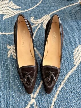 Joan & David Dark Brown Suede Tassel Pointed Flats